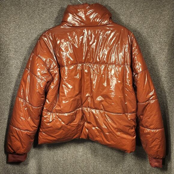 SHEIN Rust Brown Puffer Lightweight Earthy Shiny Neutral Goblincore Women 6 NWOT - Picture 3 of 9